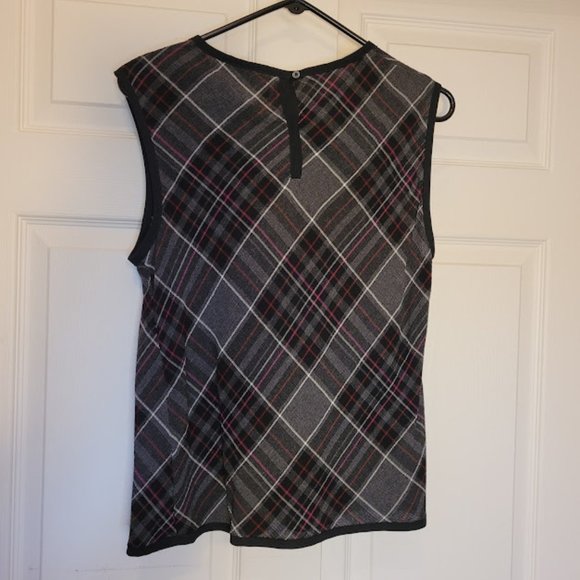 Public School Wore on TV Plaid Print Crew Neck Sleeveless Top Hollywood Preppy - Picture 4 of 9